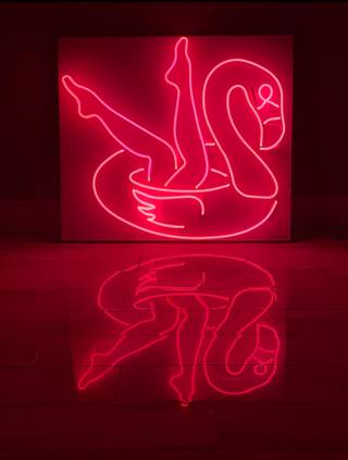 All Pink Neon Sign featuring a flamingo pool floating and legs